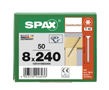 SPAX Senkkopf 8 mm T-STAR plus - Vollgewinde WIROX A3J  T40  -  8x240  -  50 Stk