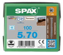 SPAX Terrassenschraube T-STAR plus CUT Fixiergewinde Edelstahl rostfrei  A2 1.4567  5x70 - 100 Stk