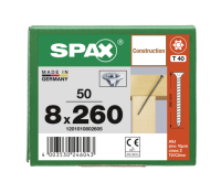 SPAX Senkkopf 8 mm T-STAR plus - Vollgewinde WIROX A3J  T40  -  8x260  -  50 Stk