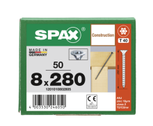 SPAX Senkkopf 8 mm T-STAR plus - Vollgewinde WIROX A3J  T40  -  8x280  -  50 Stk