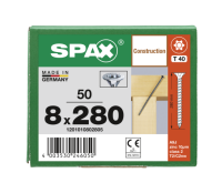 SPAX Senkkopf 8 mm T-STAR plus - Vollgewinde WIROX A3J  T40  -  8x280  -  50 Stk