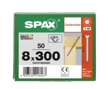 SPAX Senkkopf 8 mm T-STAR plus - Vollgewinde WIROX A3J  T40  -  8x300  -  50 Stk