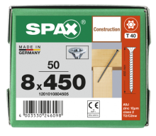 SPAX Senkkopf 8 mm T-STAR plus - Vollgewinde WIROX A3J  T40  -  8x450  -  50 Stk