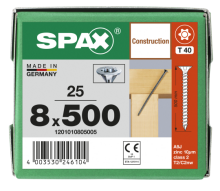 SPAX Senkkopf 8 mm T-STAR plus - Vollgewinde WIROX A3J  T40  -  8x500  -  25 Stk