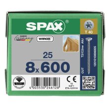 SPAX Senkkopf 8 mm T-STAR plus - Vollgewinde WIROX A3J  T40  -  8x600  -  25 Stk