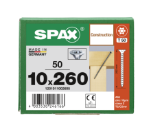 SPAX Senkkopf 10 mm T-STAR plus - Vollgewinde WIROX A3J  T50  -  10x260  -  50 Stk