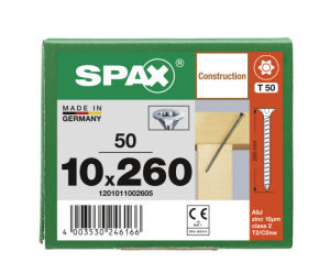 SPAX Senkkopf 10 mm T-STAR plus - Vollgewinde WIROX A3J  T50  -  10x260  -  50 Stk