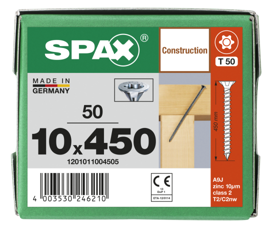 SPAX Senkkopf 10 mm T-STAR plus - Vollgewinde WIROX A3J  T50  -  10x450  -  50 Stk