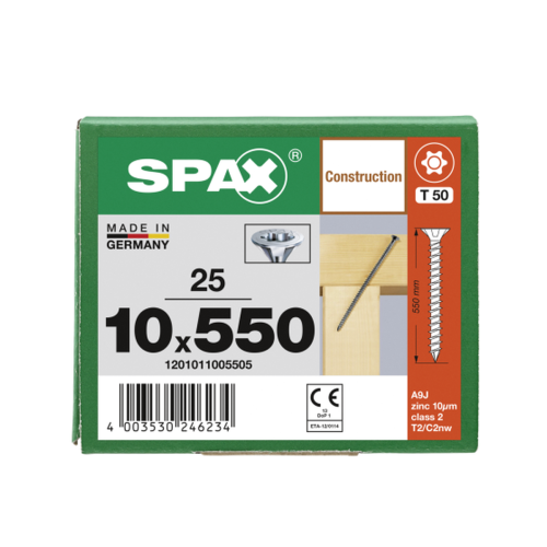 SPAX Senkkopf 10 mm T-STAR plus - Vollgewinde WIROX A3J  T50  -  10x550  -  25 Stk