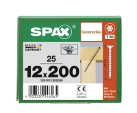 SPAX Senkkopf 12 mm T-STAR plus - Vollgewinde WIROX A3J  T50  -  12x200  -  25 Stk