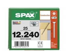 SPAX Senkkopf 12 mm T-STAR plus - Vollgewinde WIROX A3J  T50  -  12x240  -  25 Stk