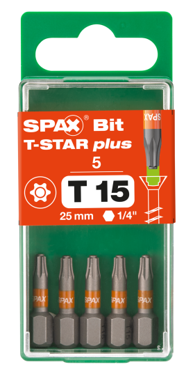 SPAX-BIT für T-STAR plus mit Kraftangriff T15 25mm - 5 Stk