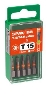 SPAX-BIT für T-STAR plus mit Kraftangriff T15 25mm - 5 Stk