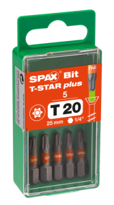 SPAX-BIT für T-STAR plus mit Kraftangriff T20 25mm - 5 Stk