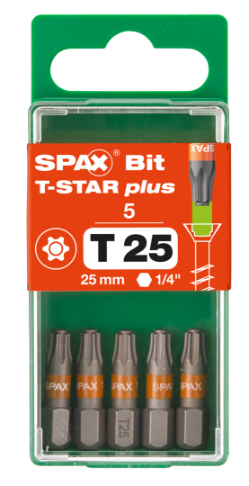 SPAX-BIT für T-STAR plus mit Kraftangriff T25 25mm - 5 Stk