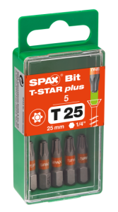 SPAX-BIT für T-STAR plus mit Kraftangriff T25 25mm - 5 Stk