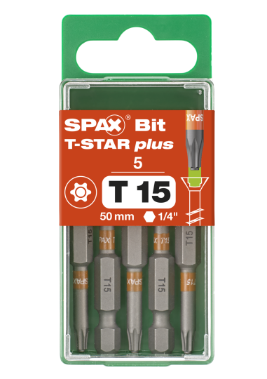 SPAX-BIT für T-STAR plus mit Kraftangriff T15 50mm - 5 Stk