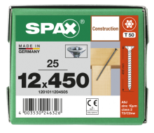 SPAX Senkkopf 12 mm T-STAR plus - Vollgewinde WIROX A3J  T50  -  12x450  -  25 Stk