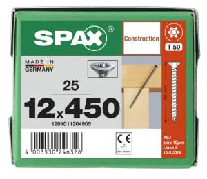 SPAX Senkkopf 12 mm T-STAR plus - Vollgewinde WIROX A3J  T50  -  12x450  -  25 Stk