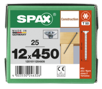 SPAX Senkkopf 12 mm T-STAR plus - Vollgewinde WIROX A3J  T50  -  12x450  -  25 Stk