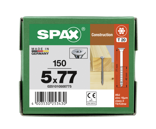 SPAX Tellerkopf-Schraube mit optimiertem Teilgewinde 5 x 77 - 150 Stk