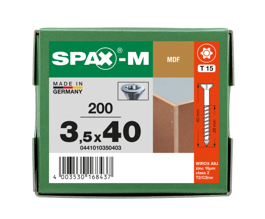 SPAX-M Senkkopf T-STAR plus - Kleiner Fräskopf Teilgewinde WIROX A3J  T15  -  3,5x40  -  200 Stk