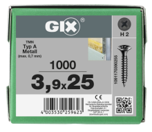 SPAX GIX-A Trockenbauschraube Trompetenkopf H2 Feingewinde  -  1000 Stk 3,9x25