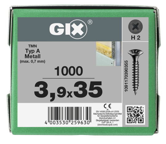 SPAX GIX-A Trockenbauschraube Trompetenkopf H2 Feingewinde  -  1000 Stk 3,9x35