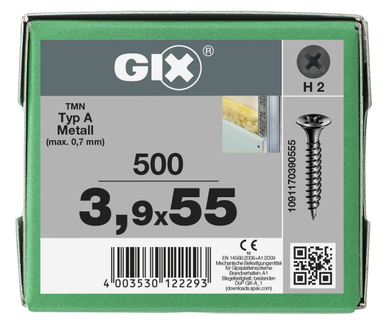 SPAX GIX-A Trockenbauschraube Trompetenkopf H2 Feingewinde  -  500 Stk 3,9x55