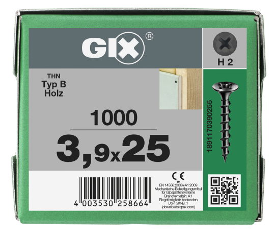 SPAX GIX-B Trockenbauschraube Trompetenkopf H2 Grobgewinde  -  1000 Stk 3,9x25