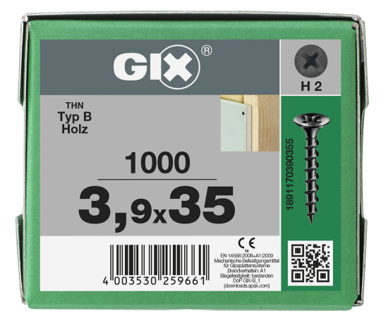 SPAX GIX-B Trockenbauschraube Trompetenkopf H2 Grobgewinde  -  1000 Stk 3,9x35