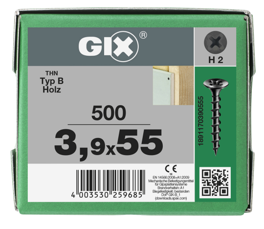 SPAX GIX-B Trockenbauschraube Trompetenkopf H2 Grobgewinde  -  500 Stk 3,9x55