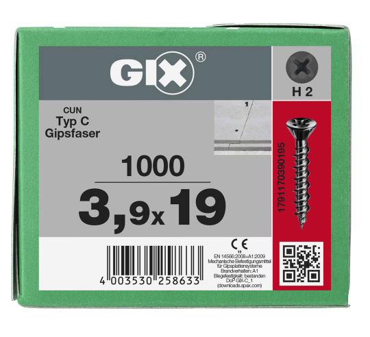 SPAX GIX-C Trockenbauschraube Senkkopf Fräsrippen H2 HILO-Gewinde  -  1000 Stk 3,9x19