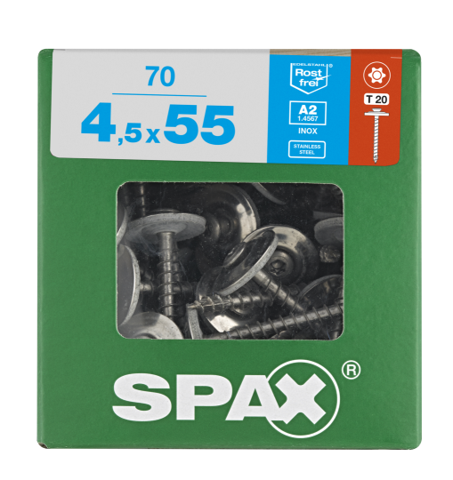 SPAX Spenglerschraube A2 T20 - 20mm - 4,5 x 55 - 70 Stk