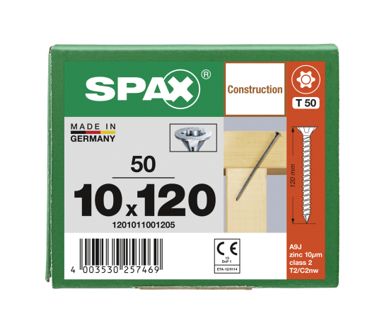 SPAX Senkkopf 10 mm T-STAR plus - Vollgewinde WIROX A3J  T50  -  10x120  -  50 Stk