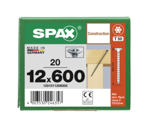 SPAX Senkkopf 12 mm T-STAR plus - Vollgewinde WIROX A3J  T50  -  12x600  -  20 Stk