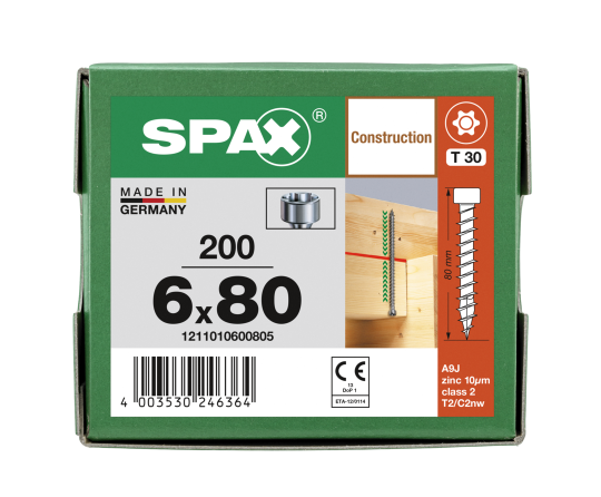 SPAX WIROX Zylinderkopfschraube T-STARplus VG TX30 6 x 80  200 Stk