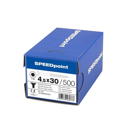 SPEEDpoint Universalschraube Senkkopf T20 Teilgewinde  blank verzinkt 500ST - 4,5 x 30