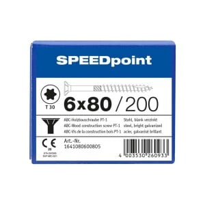 SPEEDpoint Universalschraube Senkkopf T30 Teilgewinde  blank verzinkt 200ST - 6 x 80