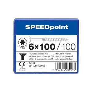 SPEEDpoint Universalschraube Senkkopf T30 Teilgewinde  blank verzinkt 100ST - 6 x 100