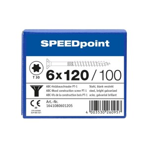 SPEEDpoint Universalschraube Senkkopf T30 Teilgewinde  blank verzinkt 100ST - 6 x 120