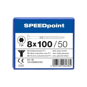 SPEEDpoint Universalschraube Senkkopf T40 Teilgewinde  blank verzinkt 50ST - 8 x 100