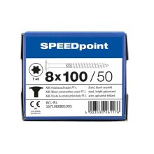 SPEEDpoint Tellerkopfschraube T40 Teilgewinde  blank verzinkt 50ST - 8 x 100