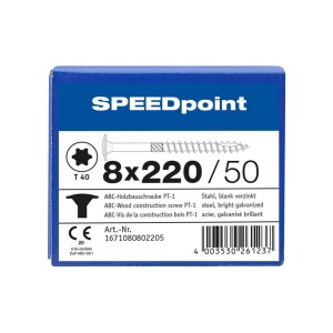 SPEEDpoint Tellerkopfschraube T40 Teilgewinde  blank verzinkt 50ST - 8 x 220