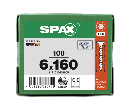 SPAX SENKMULTIKOPF 6x160mm T-STAR PLUS T30 VOLLGEWINDE WIROX 100 Stk