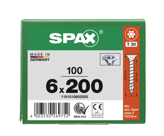 SPAX SENKMULTIKOPF 6x200mm T-STAR PLUS T30 VOLLGEWINDE WIROX 100 Stk