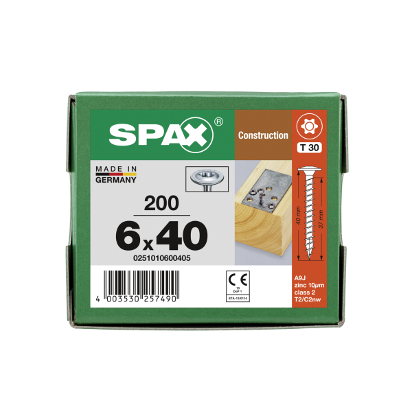 SPAX TELLERKOPF T-STAR PLUS T30 VOLLGEWINDE WIROX 6 x 40 - 200 ST