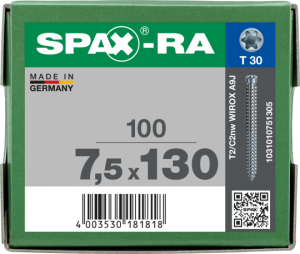 SPAX-RA ZYLINDERKOPF 7,5x130 T-STAR PLUS T30 VOLLGEWINDE WIROX 100ST