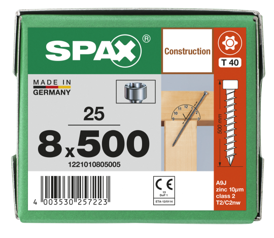 SPAX ZYLINDERKOPF 8x500 T-STAR PLUS T40 VOLLGEWINDE CUT WIROX 25 ST