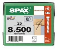 SPAX ZYLINDERKOPF 8x500 T-STAR PLUS T40 VOLLGEWINDE CUT WIROX 25 ST